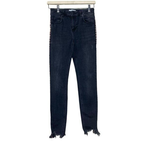 2/$30 Zara Premium Denim Collection Black Jeans with Pink Embroidery Size 4 - Picture 1 of 16